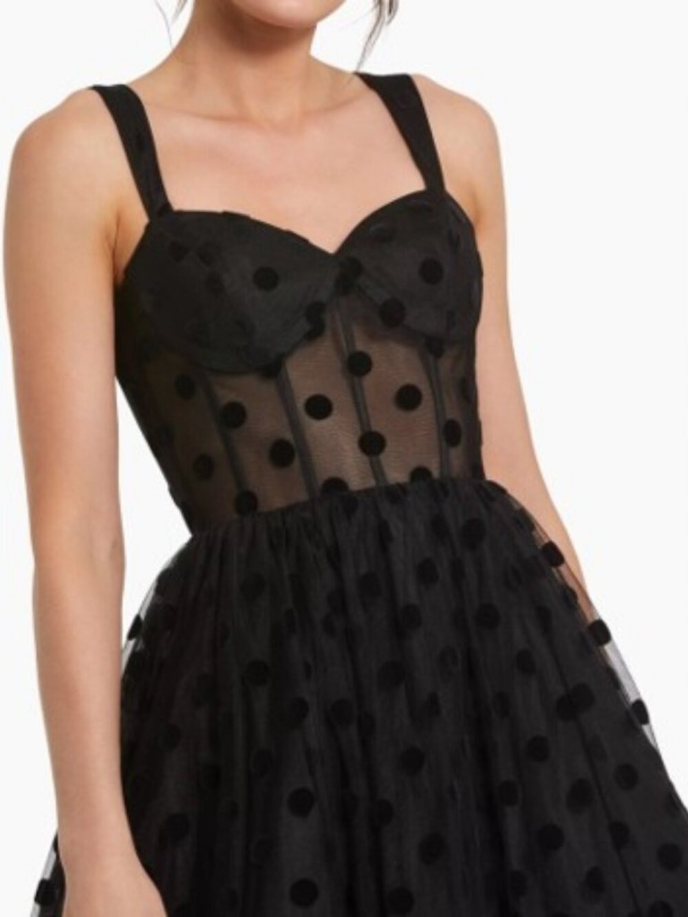 Ieena for Mac Duggal Polka Dot Tulle A-Line Midi Dress Black 4 - Picture 3 of 11
